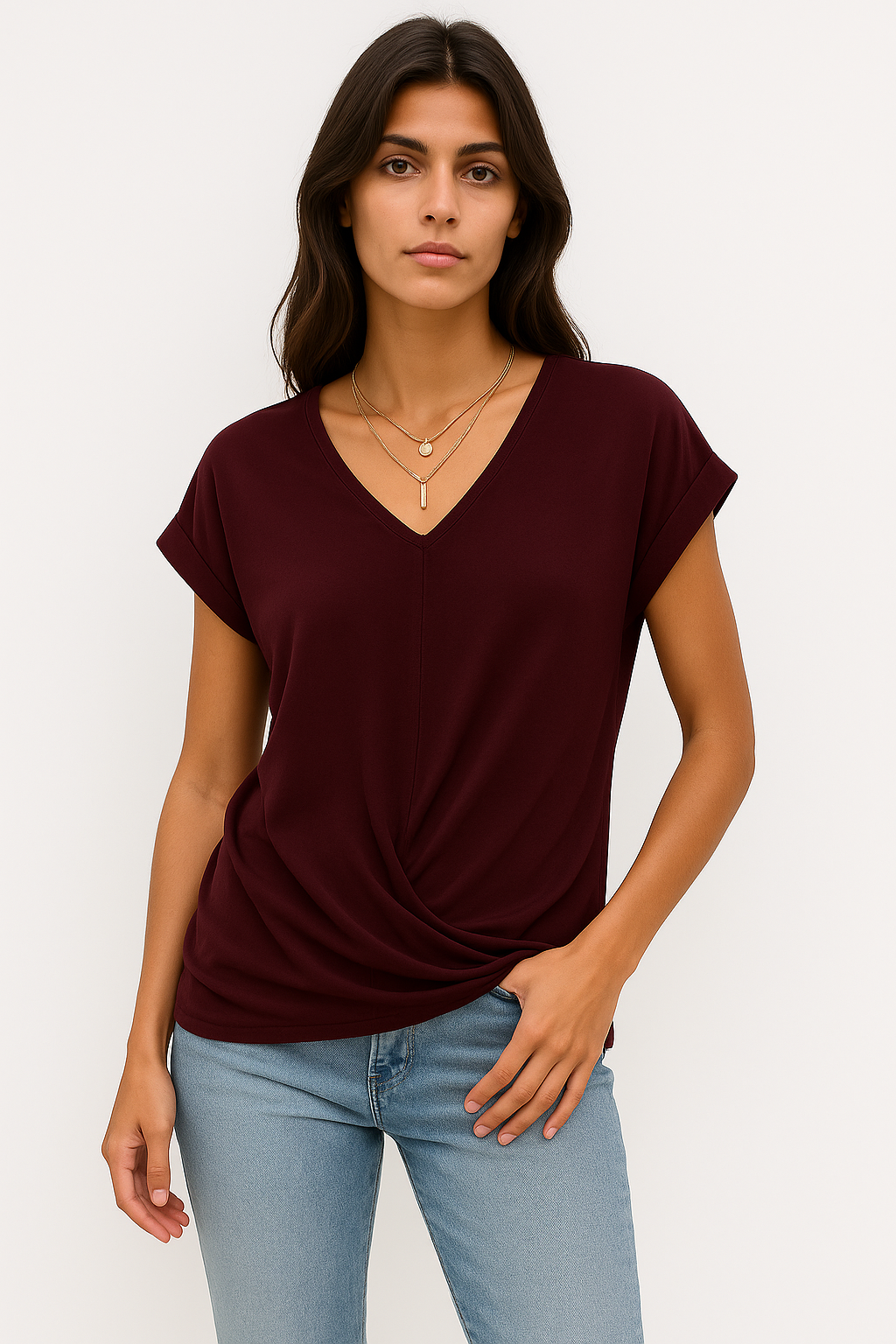 Federica - T-Shirt Casual con Scollo a Cuore