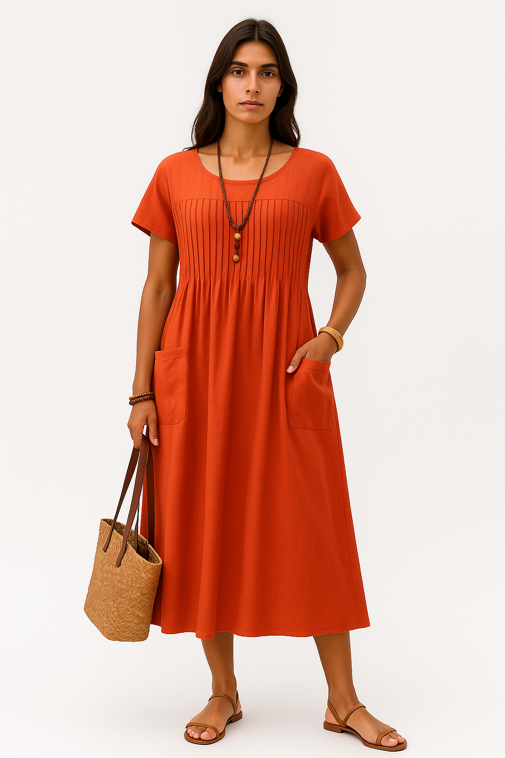 Abito da Giorno Donna - Cotone di Lino Traspirante, Design Rilassato con Maniche Corte