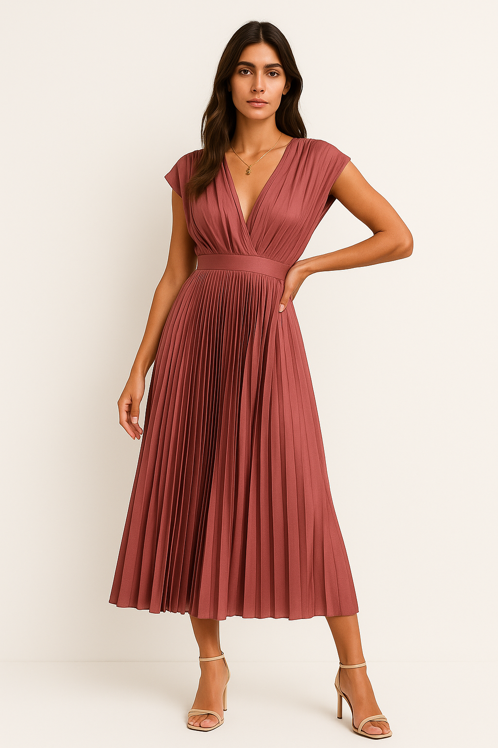 Abito da Donna Senza Maniche - Elegante con Cerniera e Rughe, Perfetto per Cerimonia e Occasioni Speciali