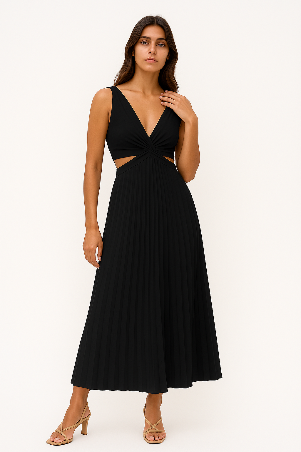 Abiti Cerimonia Donna - Vestito Maxi Elegante a Pieghe con Scollo a V