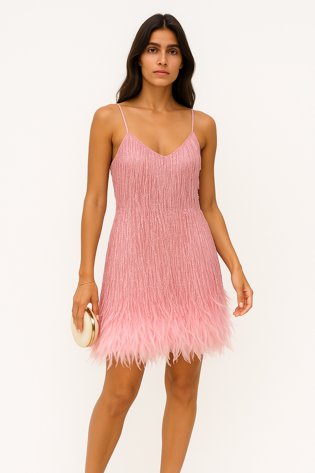 Abito Donna Mini - Elegante con Dettagli in Piuma, Cerimonia e Feste