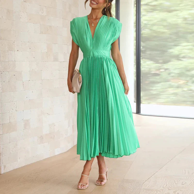 Abito da Donna Senza Maniche - Elegante con Cerniera e Rughe, Perfetto per Cerimonia e Occasioni Speciali-2