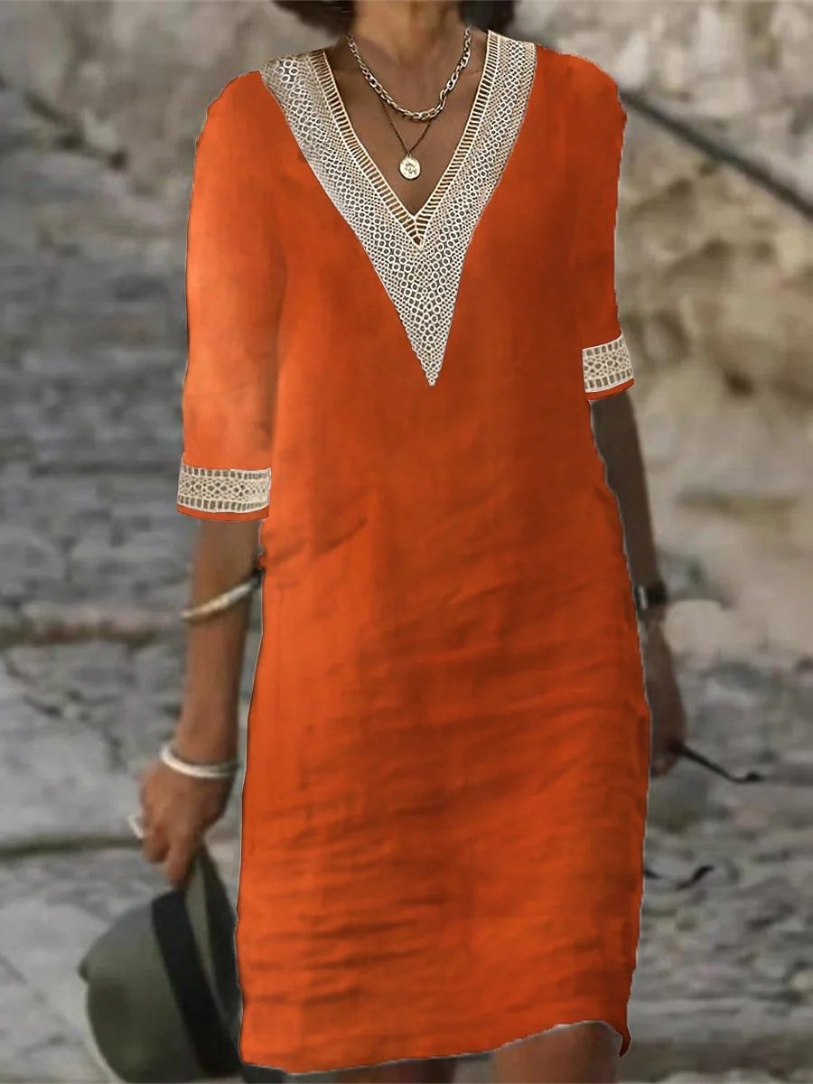 Abito Estivo Donna - Lino Traspirante con Pizzo, Maniche 3/4-2