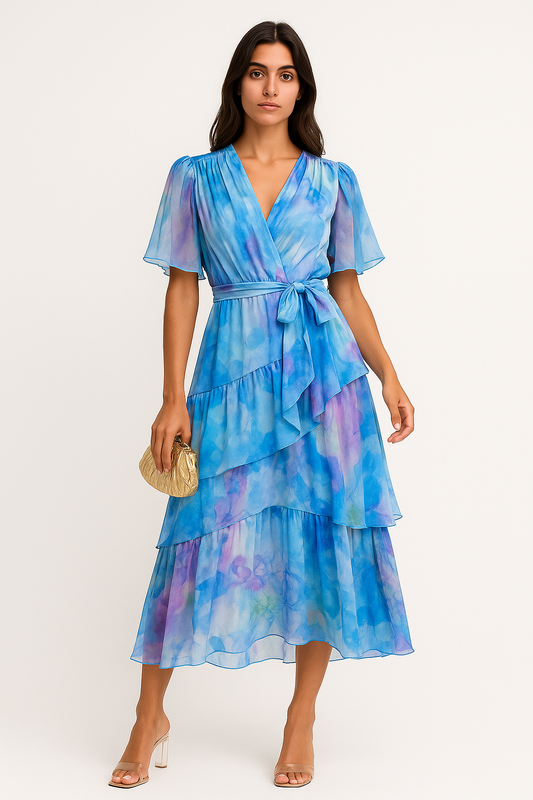 Abito Donna Maxi - Chiffon Multicolore, Elegante e Leggero per Cerimonia e Occasioni Speciali