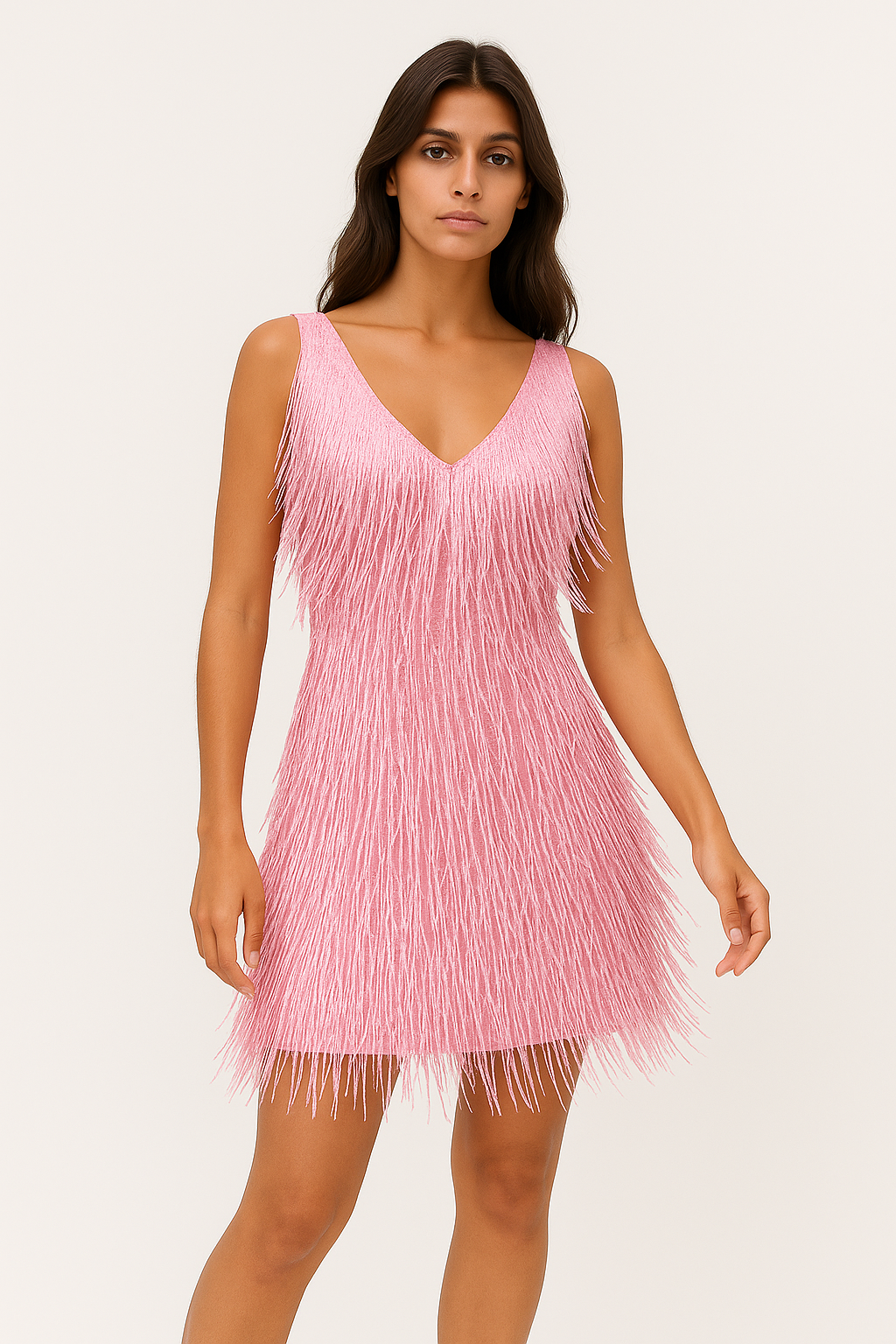 Abito Donna Elegante Scollo a V - Vestito Cerimonia in Materiale di Alta Qualità