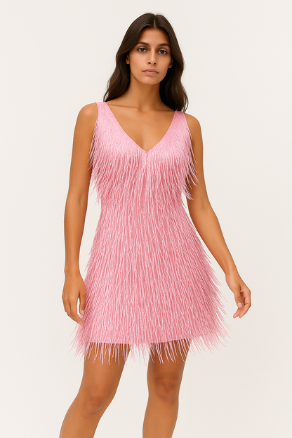 Abito Donna Elegante Scollo a V - Vestito Cerimonia in Materiale di Alta Qualità