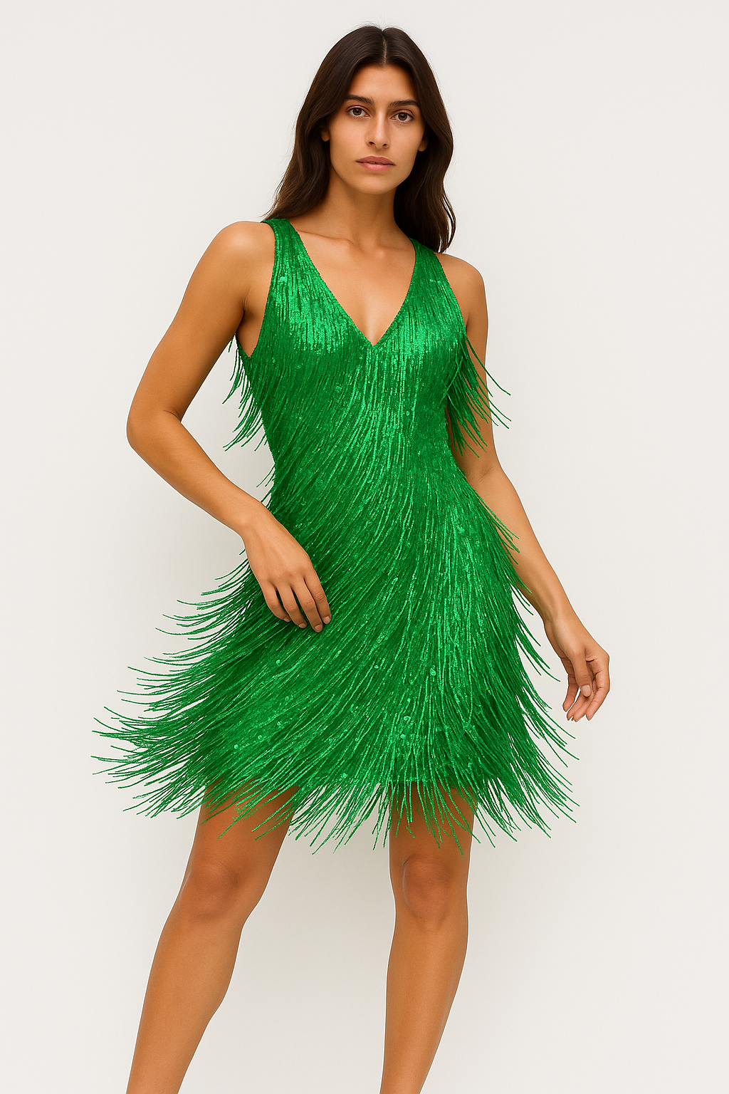 Abito Donna Elegante Scollo a V - Vestito Cerimonia in Materiale di Alta Qualità