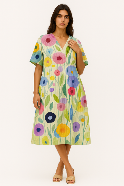 Abito Donna Estivo - Leggero e Chic con Motivo a Fiori, Perfetto per Occasioni Informali