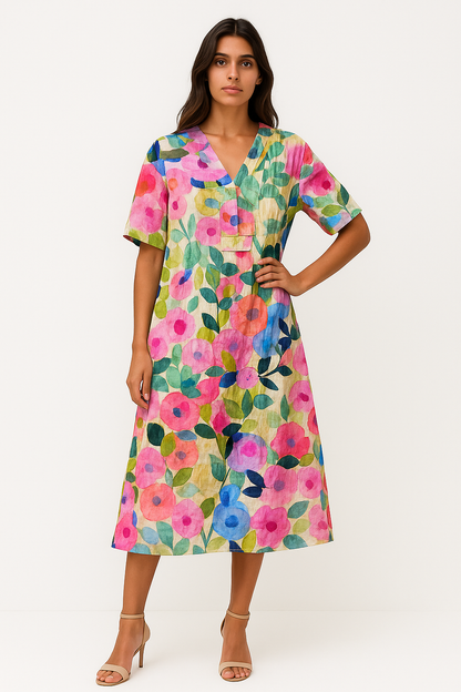 Abito Donna Estivo - Leggero e Chic con Motivo a Fiori, Perfetto per Occasioni Informali