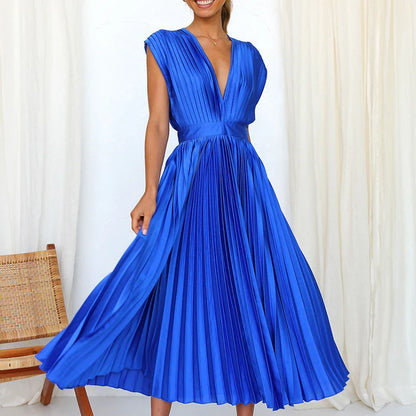 Abito da Donna Senza Maniche - Elegante con Cerniera e Rughe, Perfetto per Cerimonia e Occasioni Speciali-6