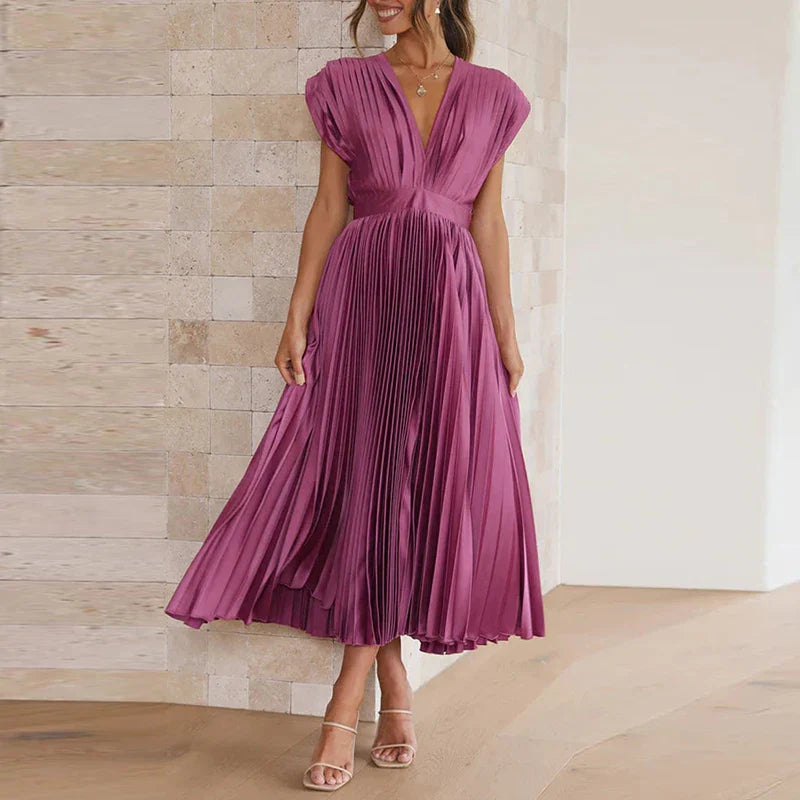Abito da Donna Senza Maniche - Elegante con Cerniera e Rughe, Perfetto per Cerimonia e Occasioni Speciali-1