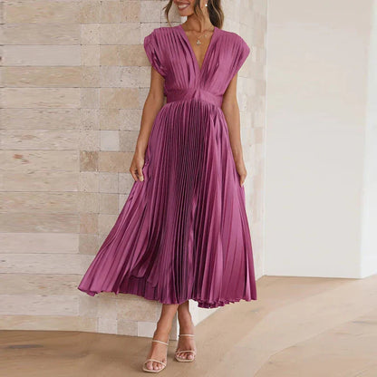 Abito da Donna Senza Maniche - Elegante con Cerniera e Rughe, Perfetto per Cerimonia e Occasioni Speciali-1